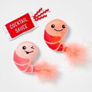 Shrimp & Cocktail Sauce Plush Cat Toy - 3pk - Boots & Barkley new